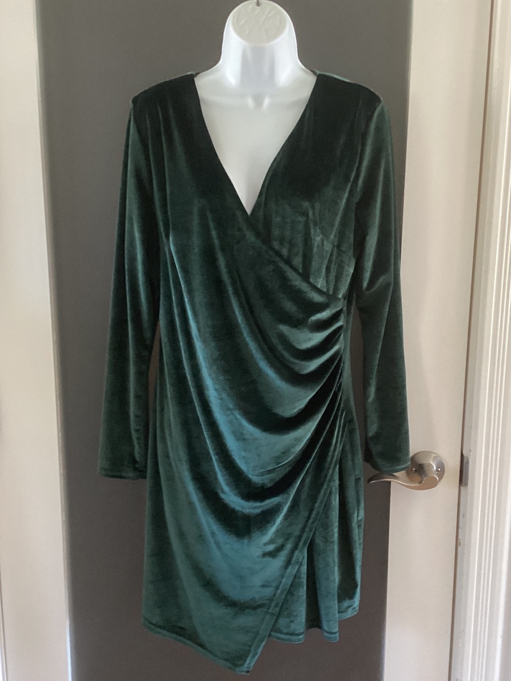 Emerald Green Velvet Draped Wrap Dress